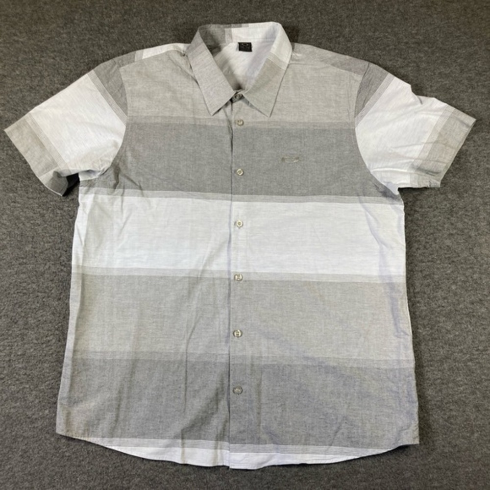 Y2K Oakley Shirt Mens XXL Grey‎ Striped Casual Short Sleeve Button Up